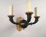 Set of Four Empire Style Three-Light Wall Sconces, Gilt and Patinated