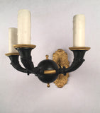 Set of Four Empire Style Three-Light Wall Sconces, Gilt and Patinated