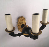 Set of Four Empire Style Three-Light Wall Sconces, Gilt and Patinated