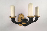 Set of Four Empire Style Three-Light Wall Sconces, Gilt and Patinated