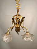Art Nouveau Two Light Figural Pendent
