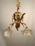 Art Nouveau Two Light Figural Pendent
