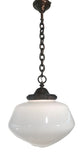 A Suite of 6 Large Opaline Globe Bronze-Mounted Pendant Fixtures