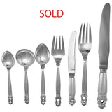 Georg Jensen Acorn Sterling Silver Flatware Set for 12 and Persons 126 Pieces