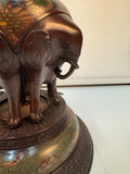 Japanese Champlevé Bronze Elephant Floor Oil Lamp