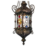 19th Century "Orientalist" Gasolier Lantern with Stained Glass Panels