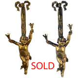 Pair of Louis XV Style Two-Light Wall Sconces Modelled as Children