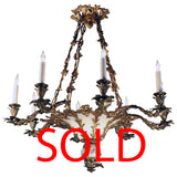 French Louis XV Style Rococo Bronze and Glass Eight-Light Chandelier