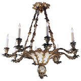 French Louis XV Style Rococo Bronze and Glass Eight-Light Chandelier