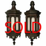 Imposing Pair of Bronze Wall-Mounted Exterior Lanterns