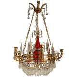French Neoclassical Style Gilt Bronze and Ruby Glass Chandelier