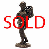 Japanese Bronze Figure, a Peasant Girl with a Wicker Basket