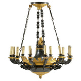 Antique Empire Style Twelve-Light Gilt Bronze Chandelier