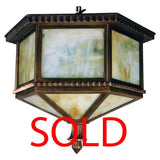 Art Deco Bronze Hex-Angle Flush Mount Pendent