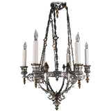 French Parcel-Gilt and Silvered Bronze Chandelier, in the Gothic Taste