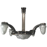 Art Deco Hammered Steel Four Arm Chandelier