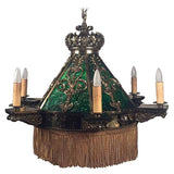 American Neo-Renaissance Gilt Bronze and Green Slag Glass Chandelier