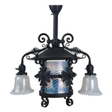 American Wrought Iron and Opaline Glass Gas/Electric Lantern