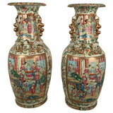 Large Pair of Antique Canton Baluster Vases