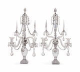 A Pair of George III Three-Light  Cut Lead Crystal Girandoles/Candelabra