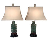 Large Pair of Antique Chinese Green Quartz Covered Urns