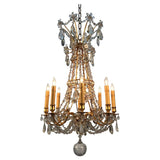 Antique French Louis XV style Eight-Light Gilt Bronze and Crystal Chandelier