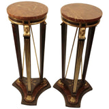 Pair of Italian Empire Style Faux Wood and Marble Pedestal Stands