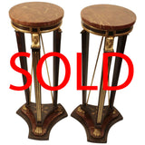 Pair of Italian Empire Style Faux Wood and Marble Pedestal Stands