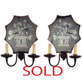 Pair of Etched Mirror Back Wall Sconces