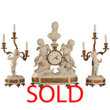 Fine and Large Sèvres Bisque Clock Garniture De Cheminée