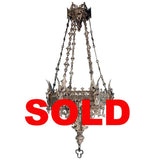 French Neo-Gothic Silvered Bronze Hanging Fixture