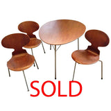 Arne Jacobsen Design Three-Legged Egg Table with Three Ant Chairs All in Teak
