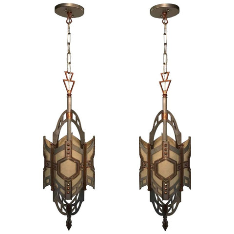Pair of American Art Deco Lantern Fixtures