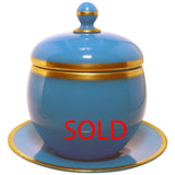 French Antique Baccarat Blue Opaline Ovoid Covered Bowl on Stand