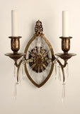 Pair of American E. F. Caldwell Bronze and Lead Crystal Wall Sconces