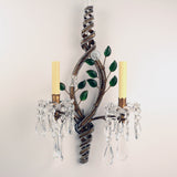 Set of Four 1950s Italian Floral and Beaded Two-Light Wall Sconces