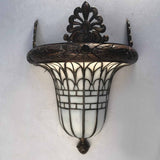 Pair of American Early 20th Century Bronze and Leaded Glass Wall Sconce