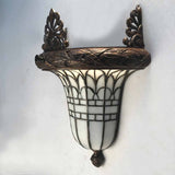 Pair of American Early 20th Century Bronze and Leaded Glass Wall Sconce