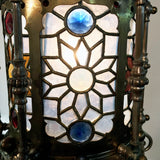 19th Century "Orientalist" Gasolier Lantern with Stained Glass Panels