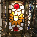 19th Century "Orientalist" Gasolier Lantern with Stained Glass Panels