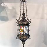 19th Century "Orientalist" Gasolier Lantern with Stained Glass Panels