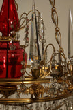French Neoclassical Style Gilt Bronze and Ruby Glass Chandelier