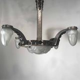 Art Deco Hammered Steel Four Arm Chandelier