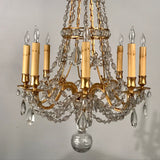 Antique French Louis XV style Eight-Light Gilt Bronze and Crystal Chandelier