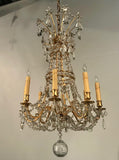 Antique French Louis XV style Eight-Light Gilt Bronze and Crystal Chandelier