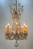 Antique French Louis XV style Eight-Light Gilt Bronze and Crystal Chandelier