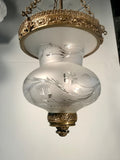 Bronze Mounted, Frosted  and Hand Cut Bell Jar Lantern