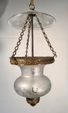 Bronze Mounted, Frosted  and Hand Cut Bell Jar Lantern