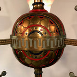 French "Orientalist" Three-Light Enameled Brass Gasolier with Art Glass Shades