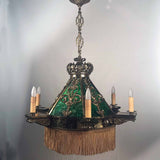 American Neo-Renaissance Gilt Bronze and Green Slag Glass Chandelier